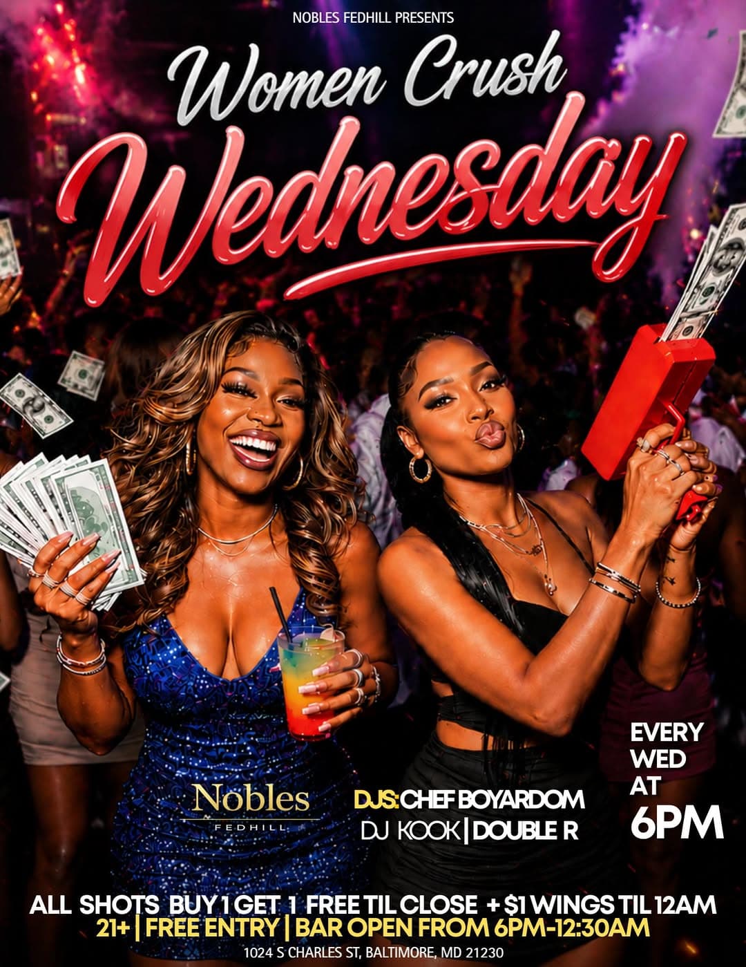 Your Wednesday Plans Are Here! Stop By Nobles For BOGO SHOTS๐ฅ๐ฅ From 6pm-12:30am! flyer